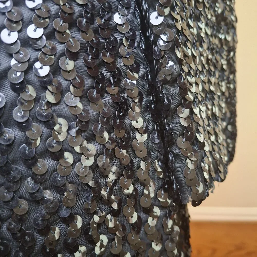 Vintage Union 70s Black Sequin Evening Gown US12 Hollywood Red Carpet Black Tie